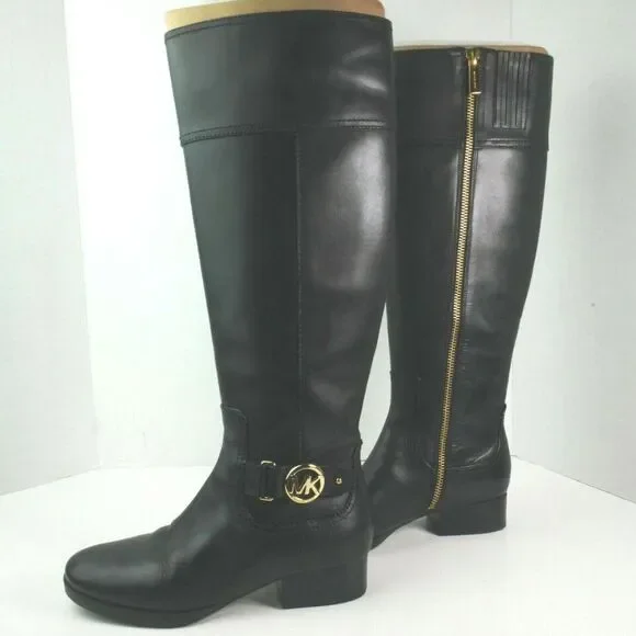 Michael Kors Size 5M Harland Riding Boots Leather Wide Shaft Color Black - Picture 8 of 11